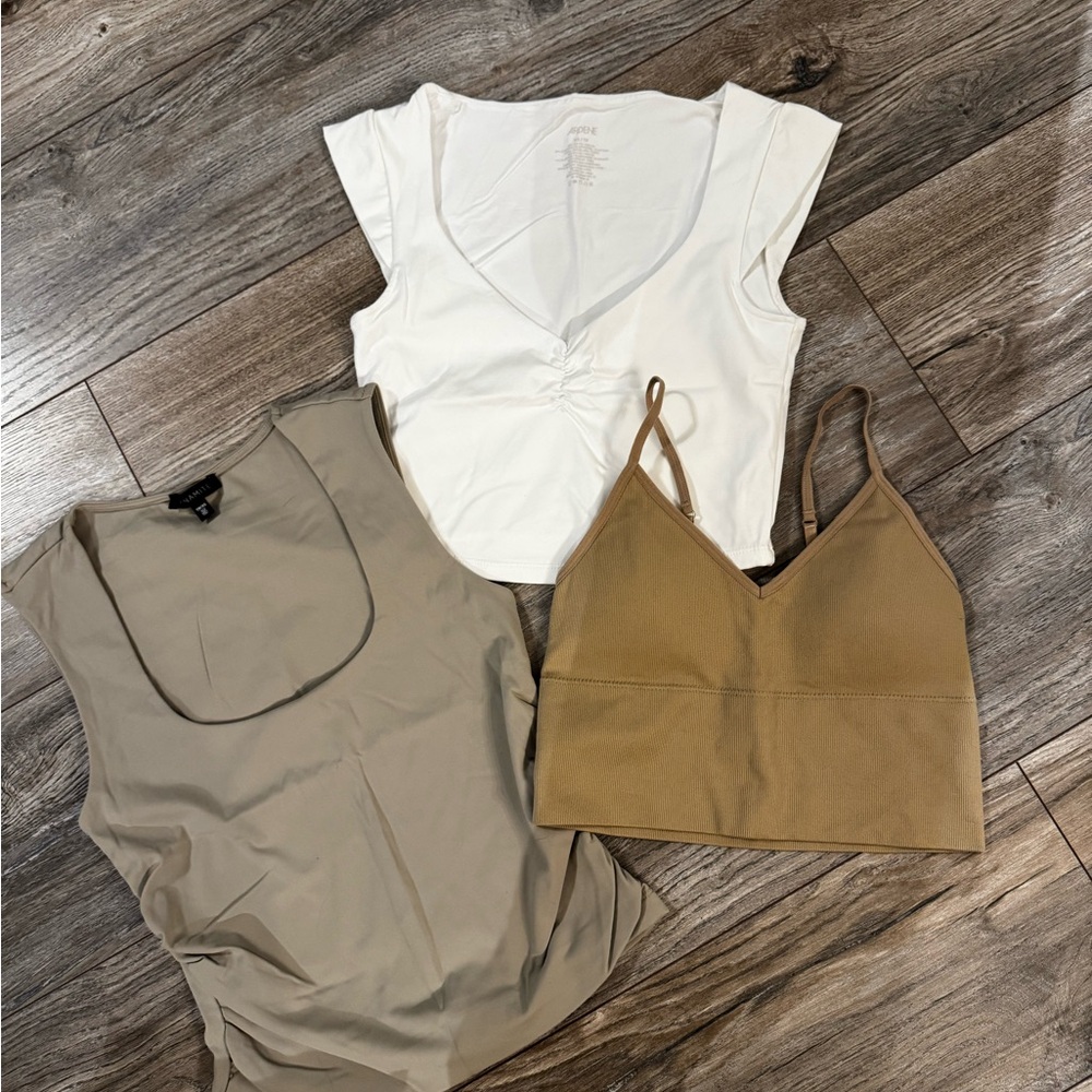 Dynamite Beige/Tan Cropped V-Neck Camisole